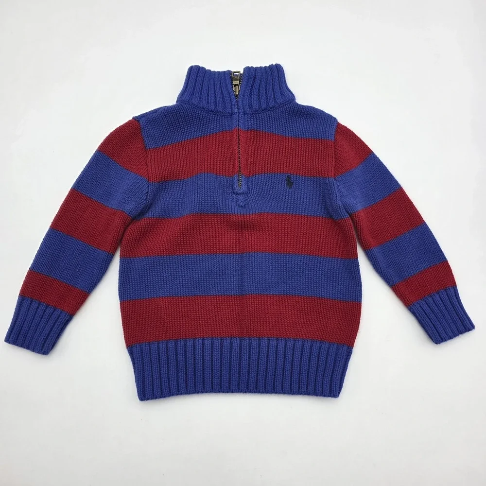 Ralph Lauren Boys‎ Size 24M Royal Blue Red Zip Mock Neck Sweater Pullover